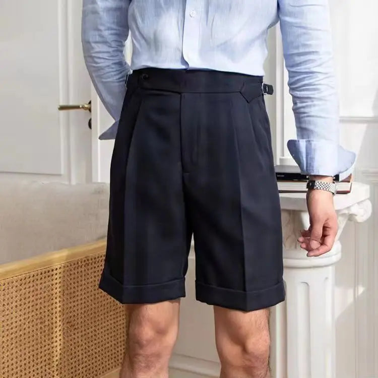 Herrshorts – Skräddarsydd Passform – 100% Bomull – Pressveck – Uppvikt Fåll – Knälång