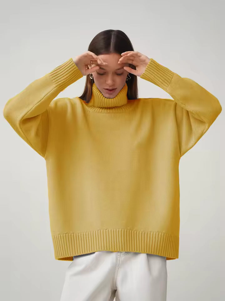 Damtröja – Oversized Passform – Polokrage – Ribbstickad – Lång Ärmar