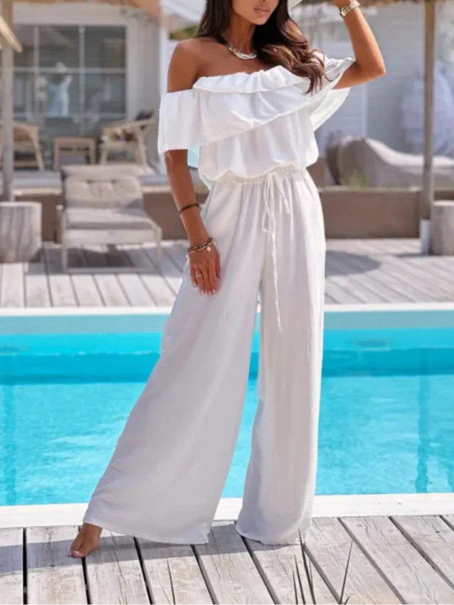 Dam Jumpsuit – Off Shoulder – Volangkrage – Vida Ben – Justerbar Midja – Luftigt Tyg