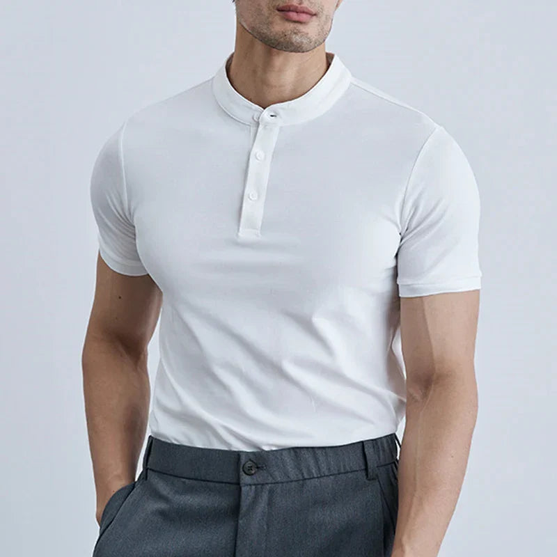 Herr T-shirt med krage – Slim Fit – Lätt bomull – Kort ärm – Avslappnad stil