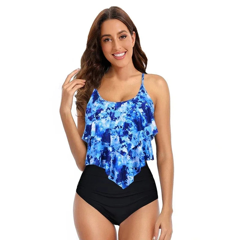 Dam Bikini Set – Rynkad Detalj – Högt Skuren – Volangöverdel – Täckande Passform