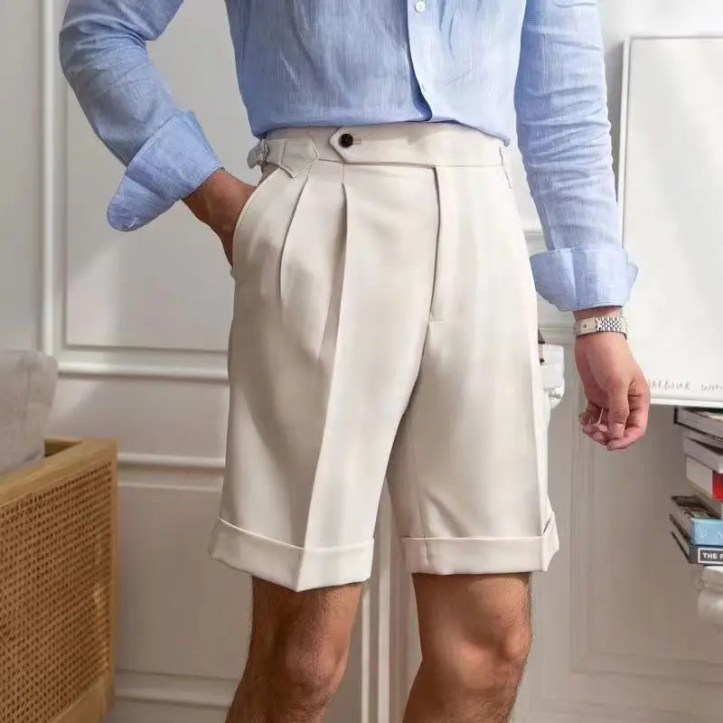 Herrshorts – Skräddarsydd Passform – 100% Bomull – Pressveck – Uppvikt Fåll – Knälång