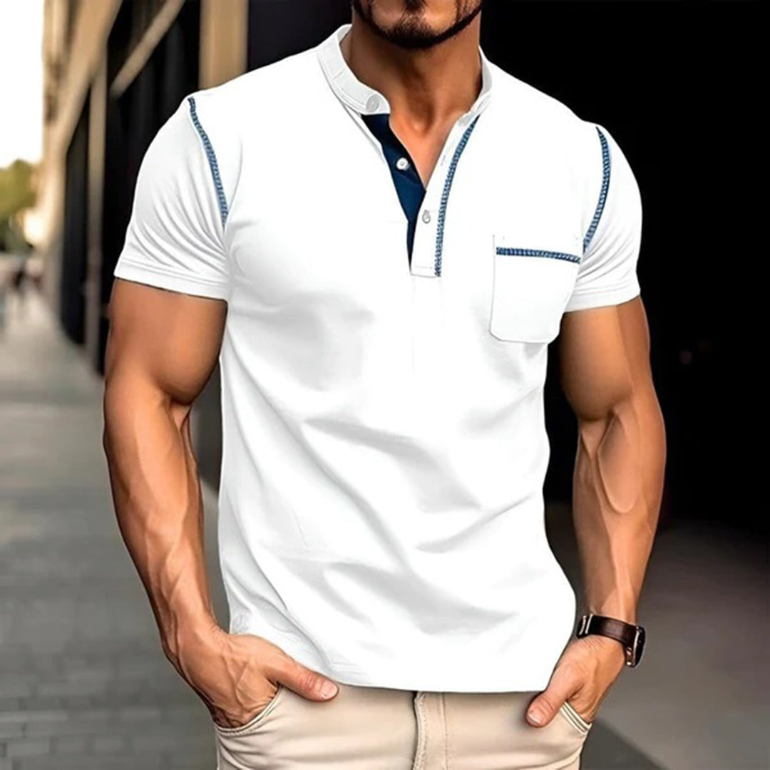 Herrpikétröja – Slim Fit – Andningsbar Mix – Bröstficka – Kort Ärm Vardagsstil