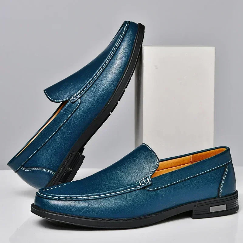 Herrmokasiner – Smidig Passform – Synlig Sömnadsdetalj – Slip-On för Smart Casual