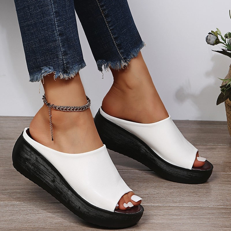 Dam sandaler – Öppen tå – Mjuk fotbädd – Minimalistisk slip-on design