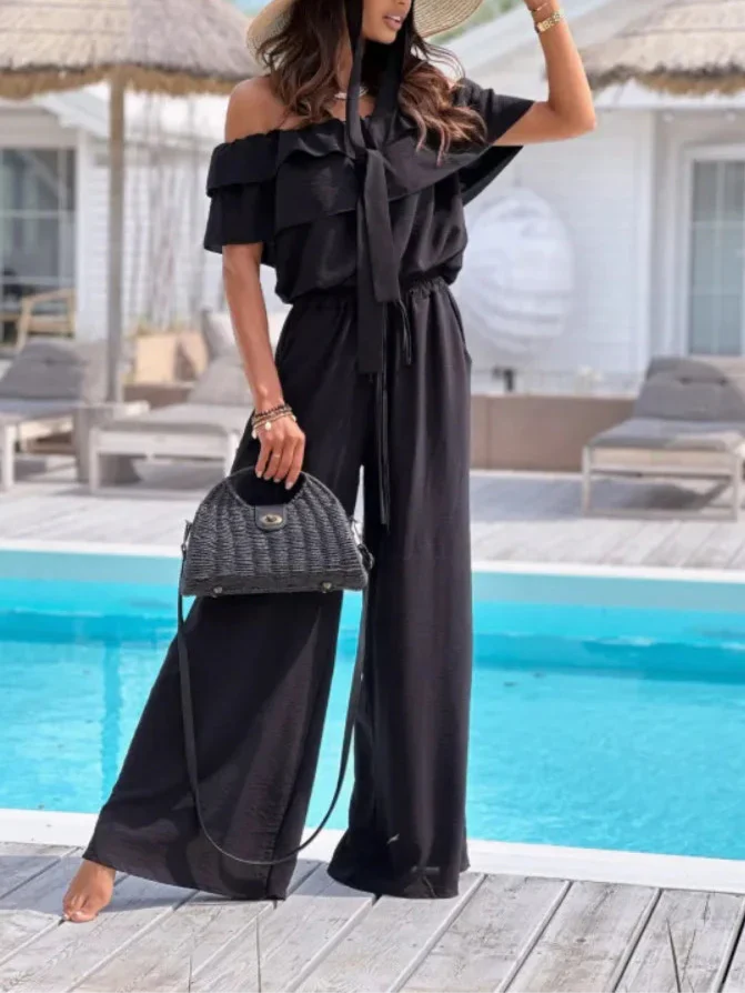 Dam Jumpsuit – Off Shoulder – Volangkrage – Vida Ben – Justerbar Midja – Luftigt Tyg