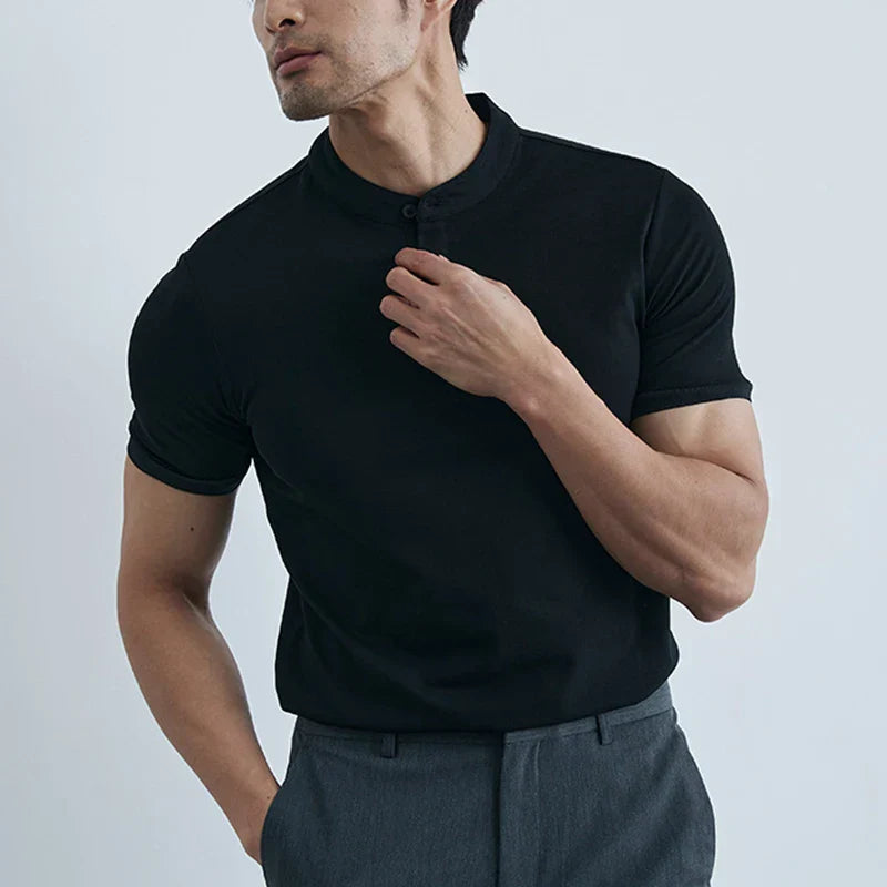 Herr T-shirt med krage – Slim Fit – Lätt bomull – Kort ärm – Avslappnad stil