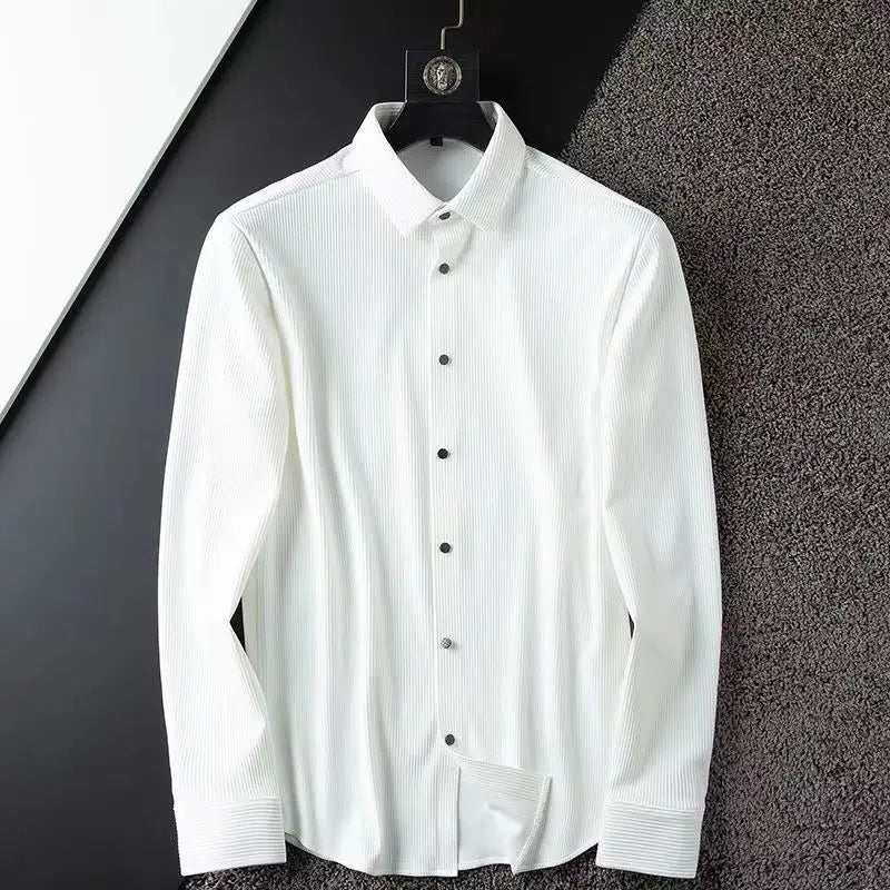 Herrskjorta – Slim Fit – Andningsbart Tyg – Klassisk Krage – För Kontorsbruk