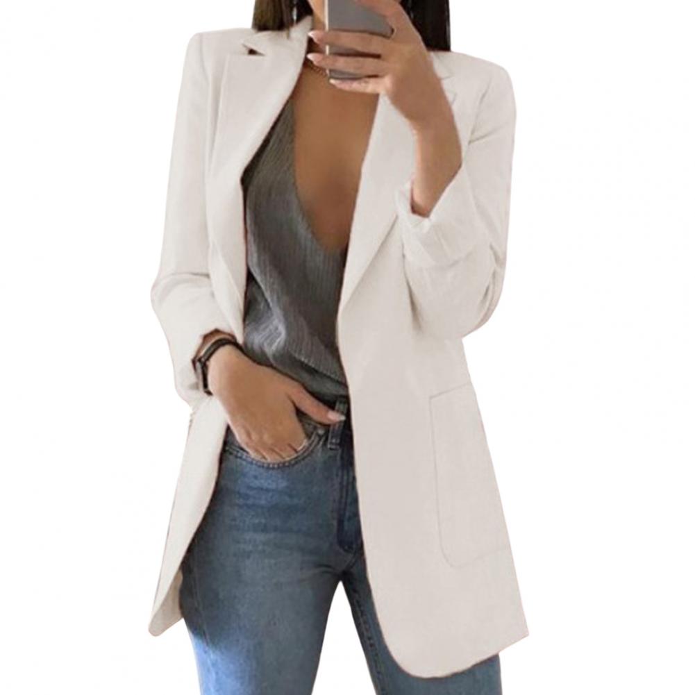 Dam Blazer – Skräddad Passform – Höftlängd – Öppen Front – Stora Fickor – Notchkrage