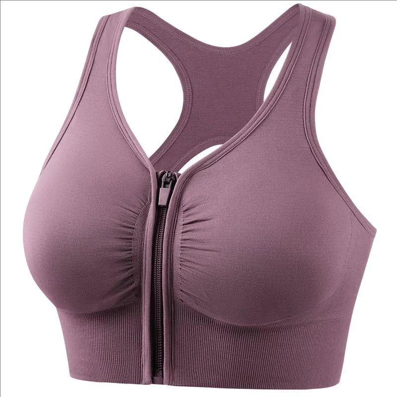 Dam Sport-BH – Framtill Dragkedja – Racerback – Andningsbart Tyg – Fast Passform