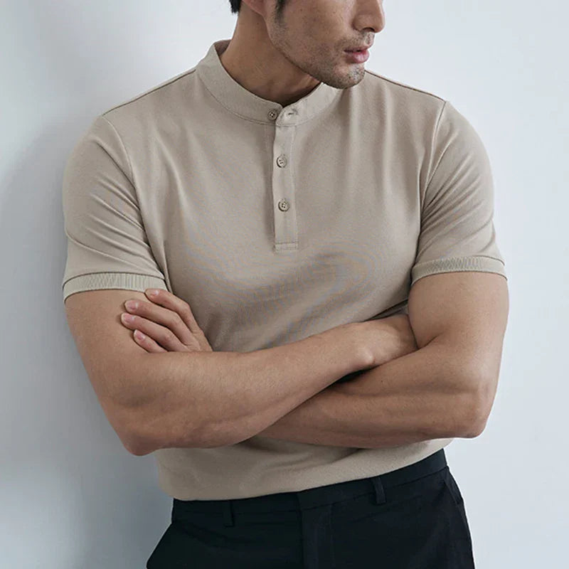 Herr T-shirt med krage – Slim Fit – Lätt bomull – Kort ärm – Avslappnad stil