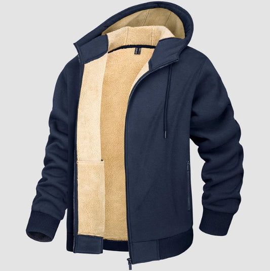 Herr Hoodiejacka – Regular Fit – Sherpafodrad – Hel dragkedja – Ribbad kant
