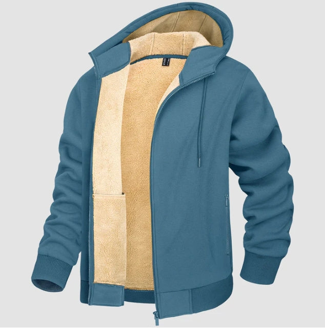 Herr Hoodiejacka – Regular Fit – Sherpafodrad – Hel dragkedja – Ribbad kant