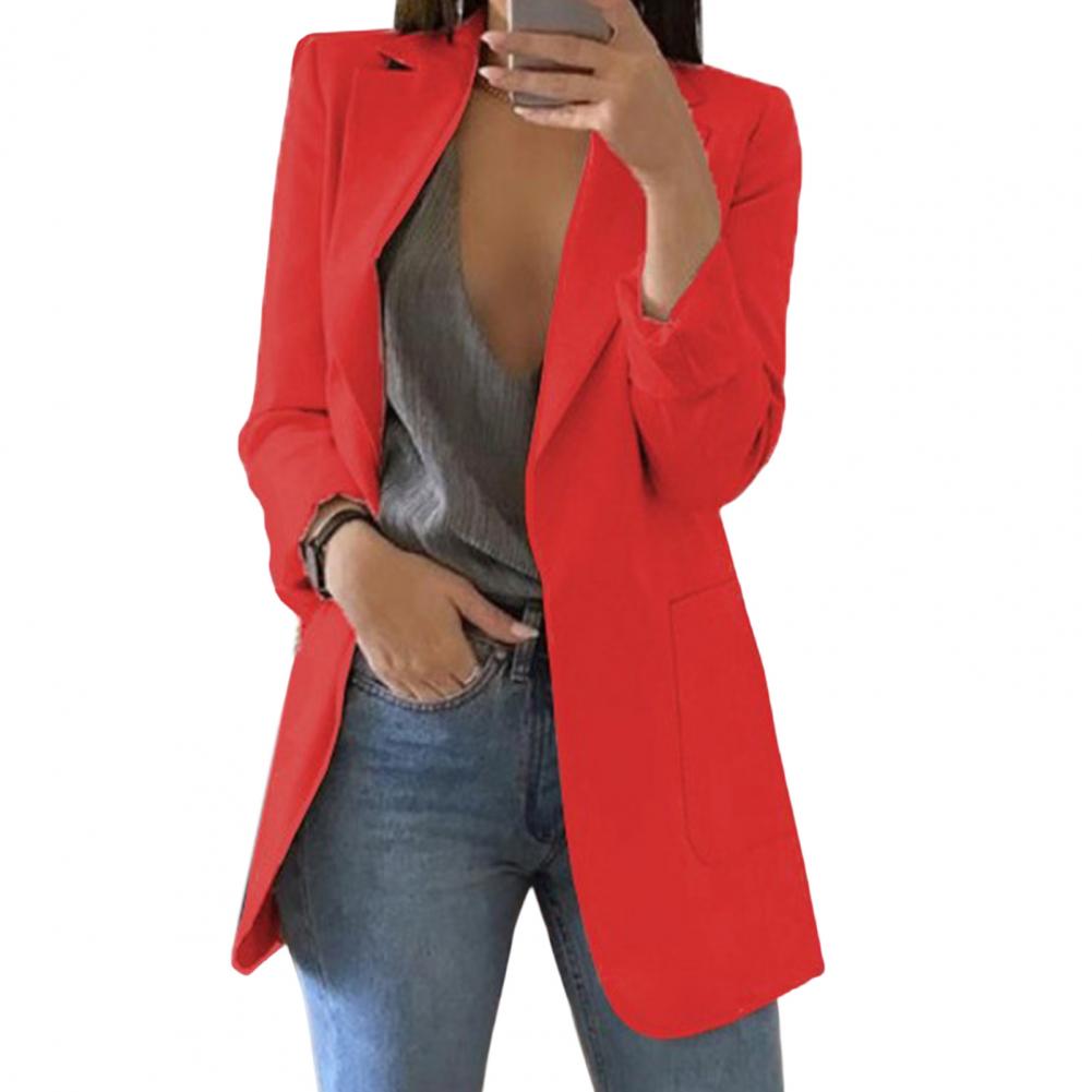Dam Blazer – Skräddad Passform – Höftlängd – Öppen Front – Stora Fickor – Notchkrage