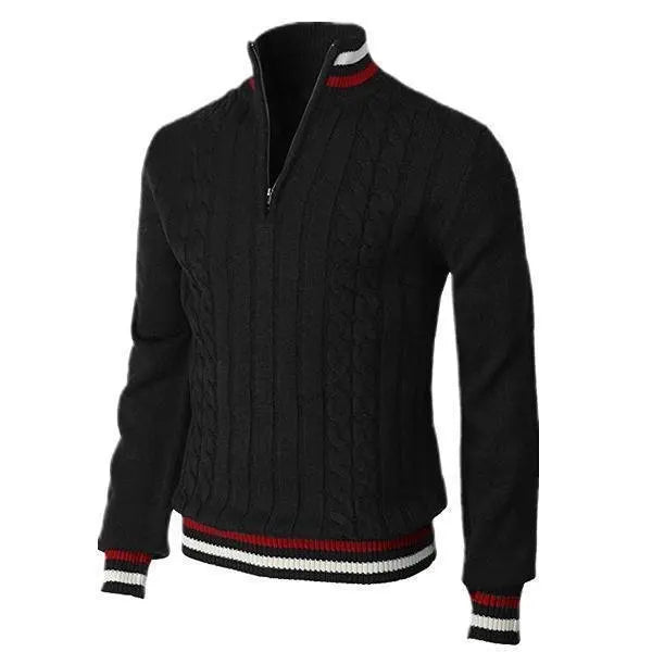 Herrtröja med polokrage – Ull – Slim Fit – Zipkrage – Kabelstickad – Lång ärm