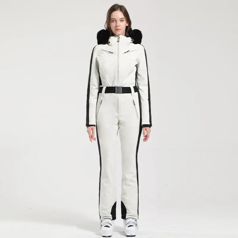 Dam Skidoverall – Slim Fit – Vattenavvisande – Bälte – Fuskpälsluva – Dragkedjefickor