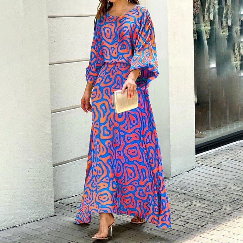 Damklänning – Lång Maxi Design – Lös Passform – 3/4-Ärmar – Elegant och Luftig