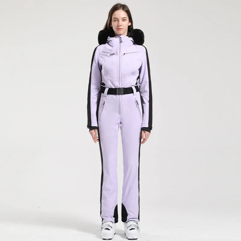 Dam Skidoverall – Slim Fit – Vattenavvisande – Bälte – Fuskpälsluva – Dragkedjefickor