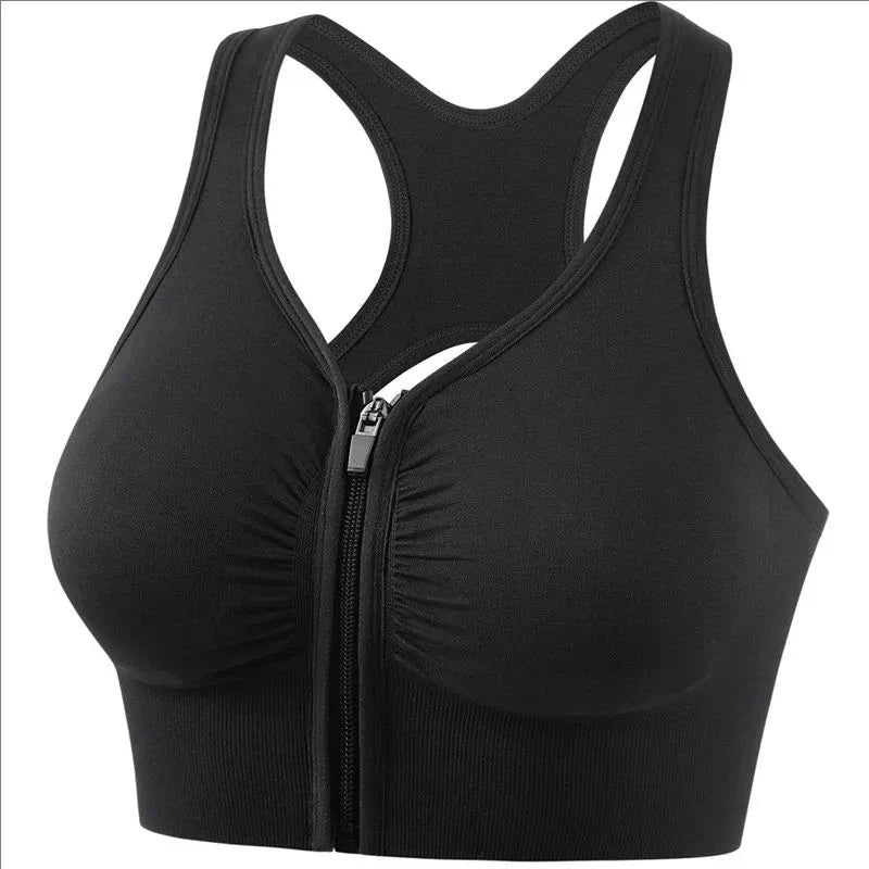 Dam Sport-BH – Framtill Dragkedja – Racerback – Andningsbart Tyg – Fast Passform