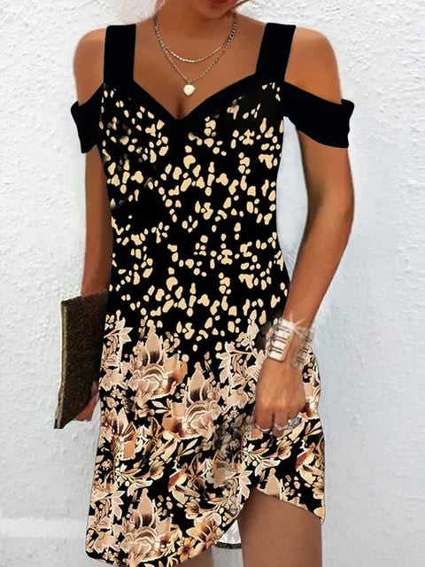 Damklänning - Off Shoulder - V-ringning - Asymmetrisk Skärning - Geometriskt Mönster