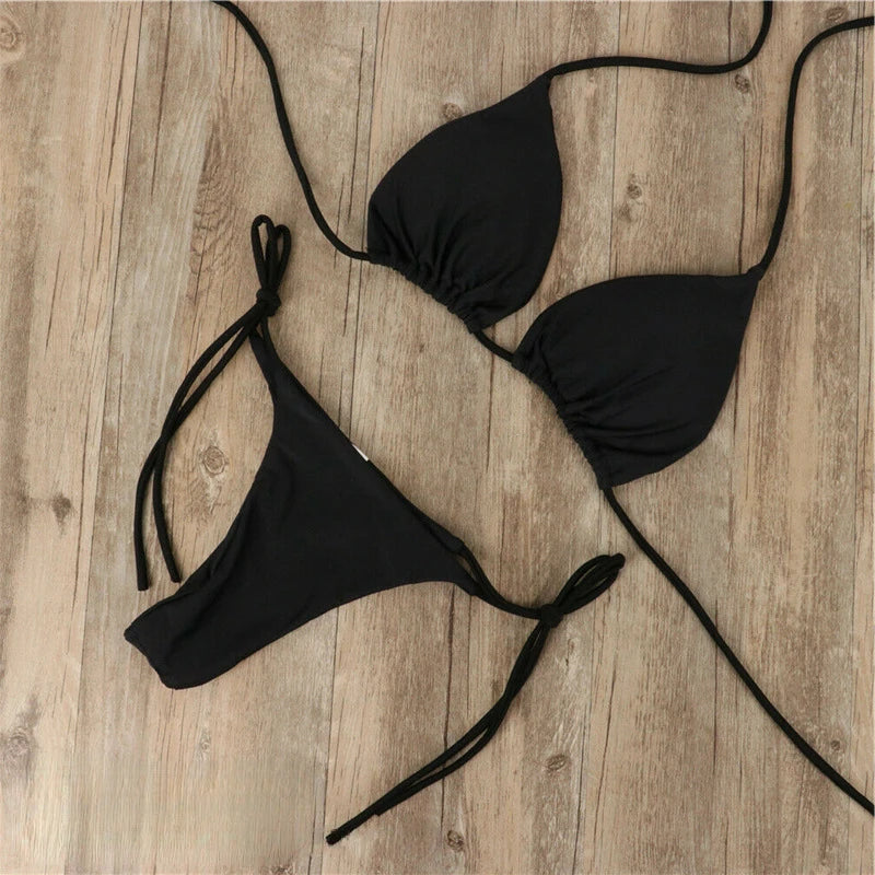 Dam Bikini Set – Triangelmodell – Justerbara Band – Låg Midja – Minimal Täckning