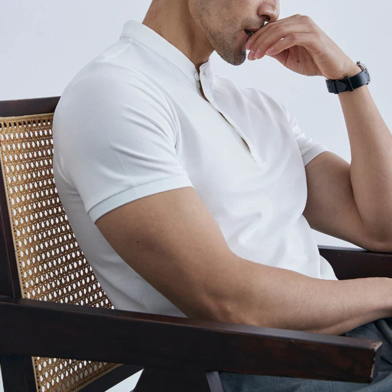 Herr T-shirt med krage – Slim Fit – Lätt bomull – Kort ärm – Avslappnad stil