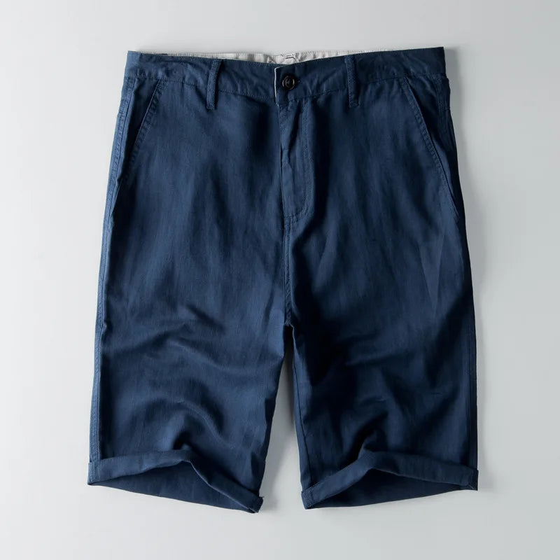 Shorts för herr – Bomull-linblandning – Avslappnad passform – Knälång med fickor