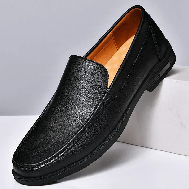 Herrmokasiner – Smidig Passform – Synlig Sömnadsdetalj – Slip-On för Smart Casual