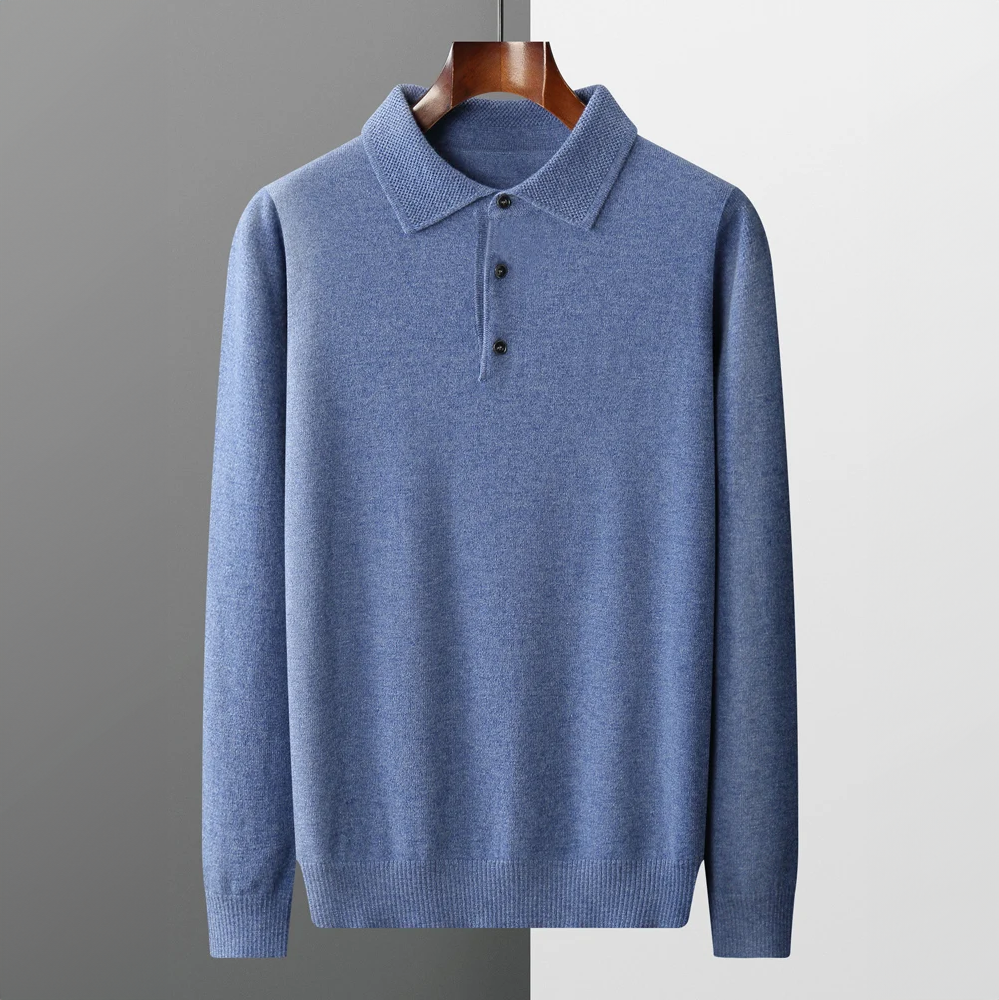 Herrtröja med krage – Merinoull – Normal passform – Ribbad kant – Smart casual