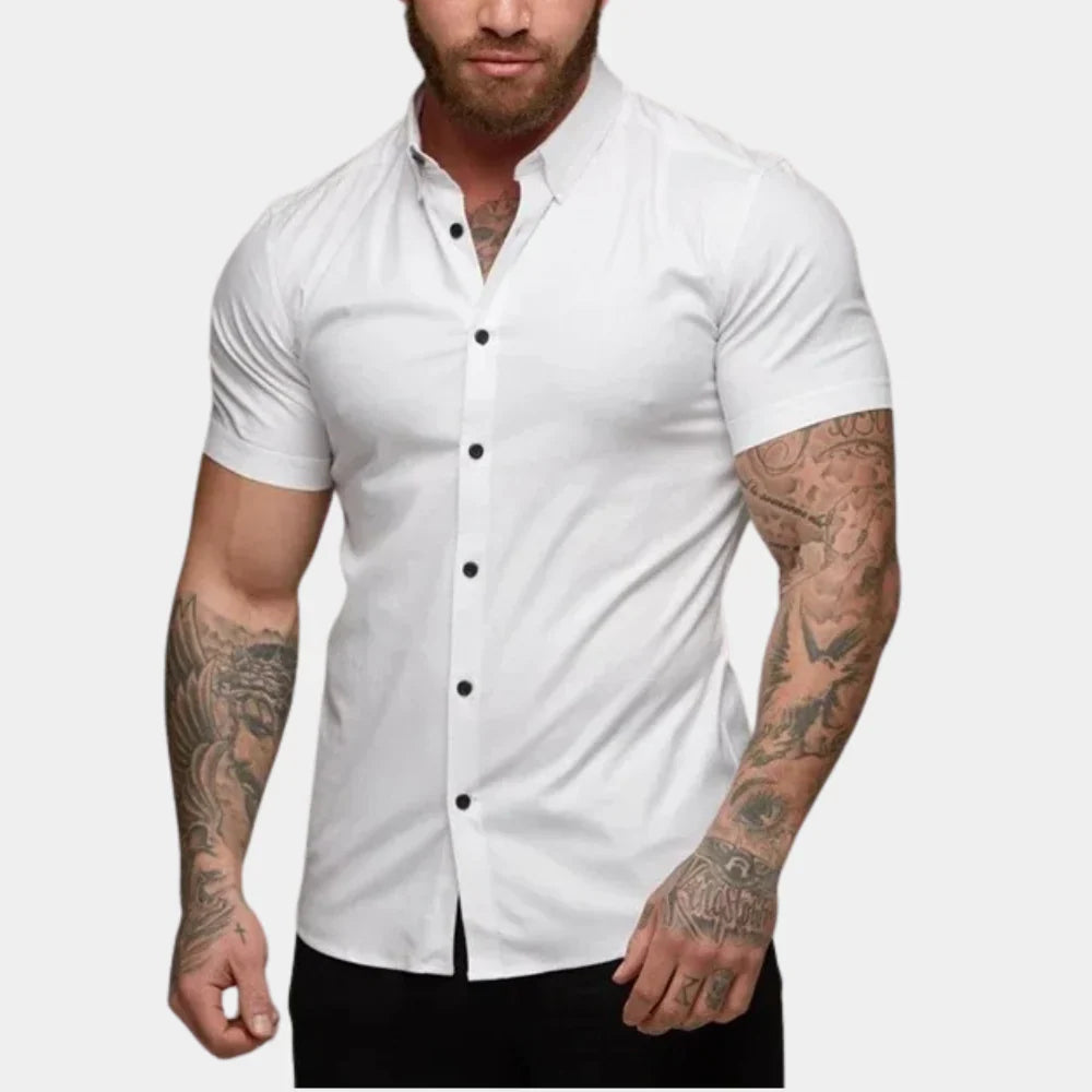 Herrskjorta – Slim Fit – Andningsbart Tyg – Kort Ärm – Stilren och Avslappnad