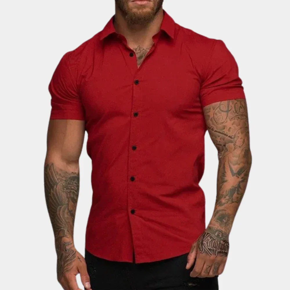 Herrskjorta – Slim Fit – Andningsbart Tyg – Kort Ärm – Stilren och Avslappnad