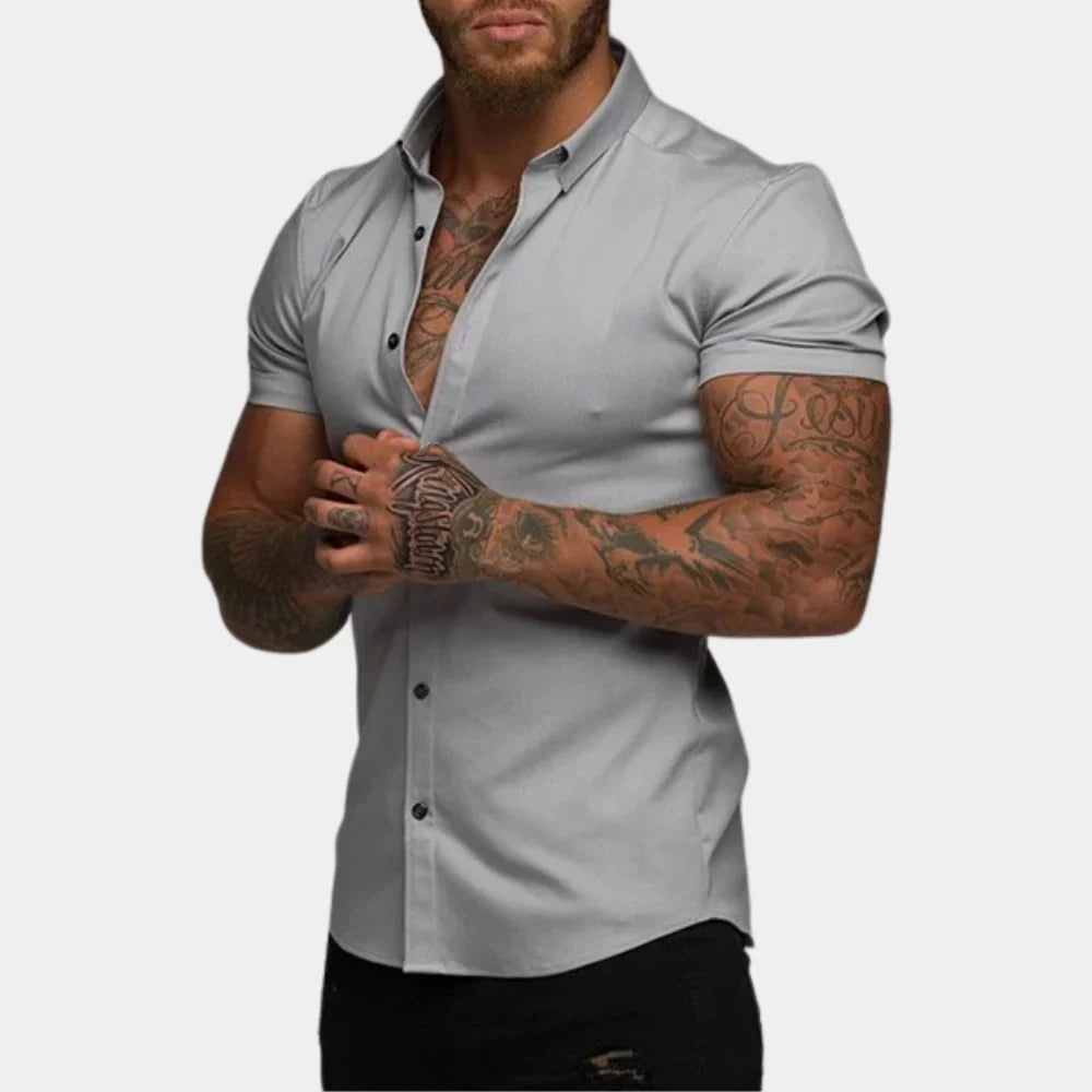 Herrskjorta – Slim Fit – Andningsbart Tyg – Kort Ärm – Stilren och Avslappnad