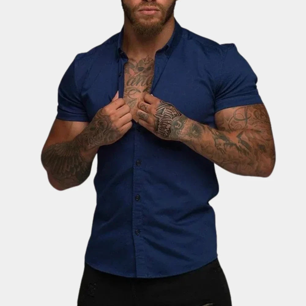 Herrskjorta – Slim Fit – Andningsbart Tyg – Kort Ärm – Stilren och Avslappnad