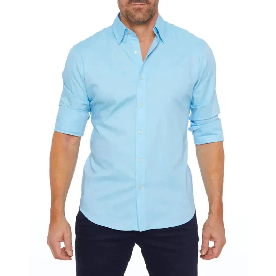 Herrskjorta – Slim Fit – Andningsbar Textil – Knappstängning – Lång ärm