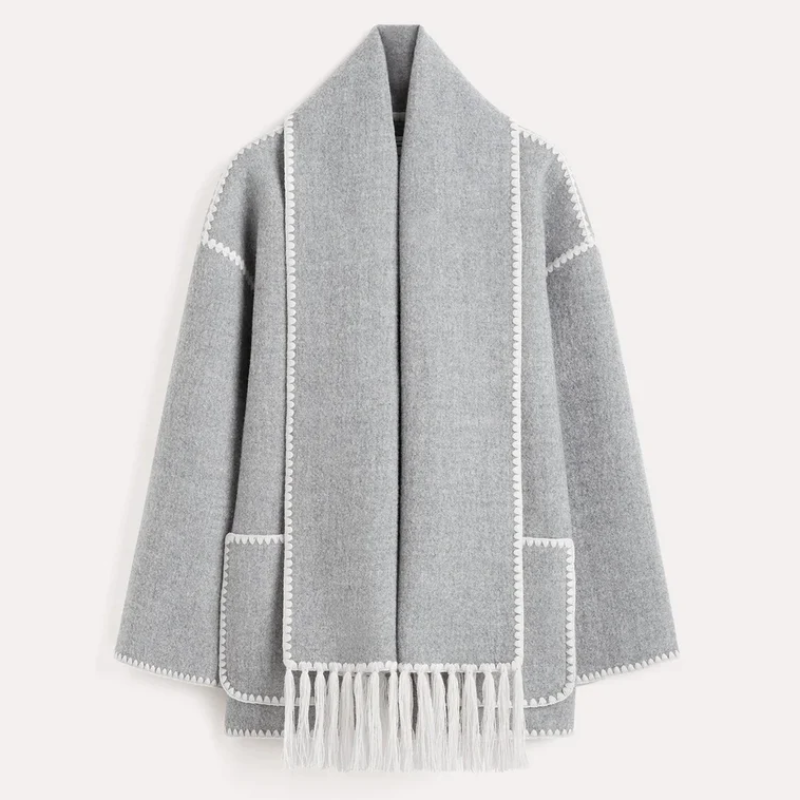 Kvinnors Cape Kappa - Elegant Lös Passform - Knäppning & Fickor - Scarf med Franskant