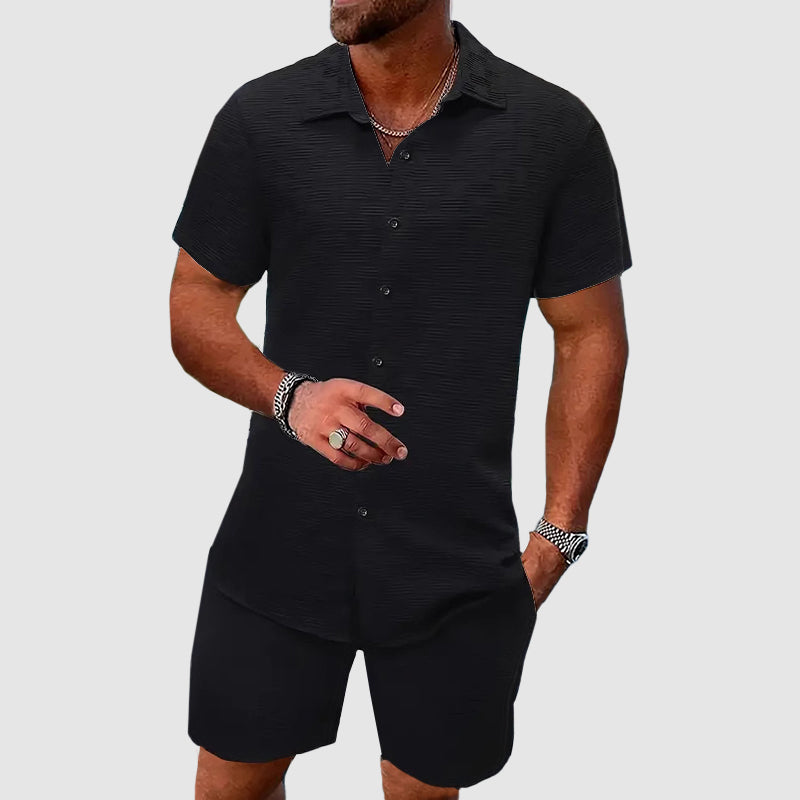 Herrset med skjorta och shorts – Avslappnad passform – Andningsbart tyg – Kortärmad skjorta