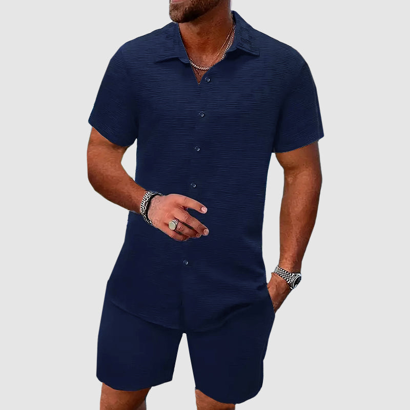 Herrset med skjorta och shorts – Avslappnad passform – Andningsbart tyg – Kortärmad skjorta