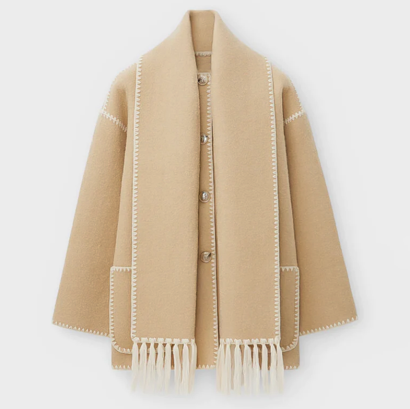 Kvinnors Cape Kappa - Elegant Lös Passform - Knäppning & Fickor - Scarf med Franskant