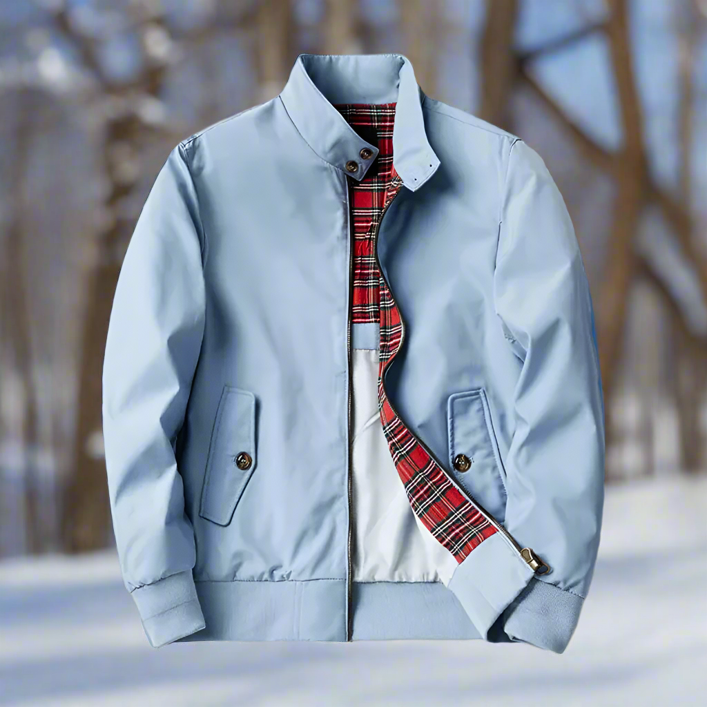 Herr Harringtonjacka – Vattenavvisande – Tartan-fodrad – Regular Fit – Ribbad kant