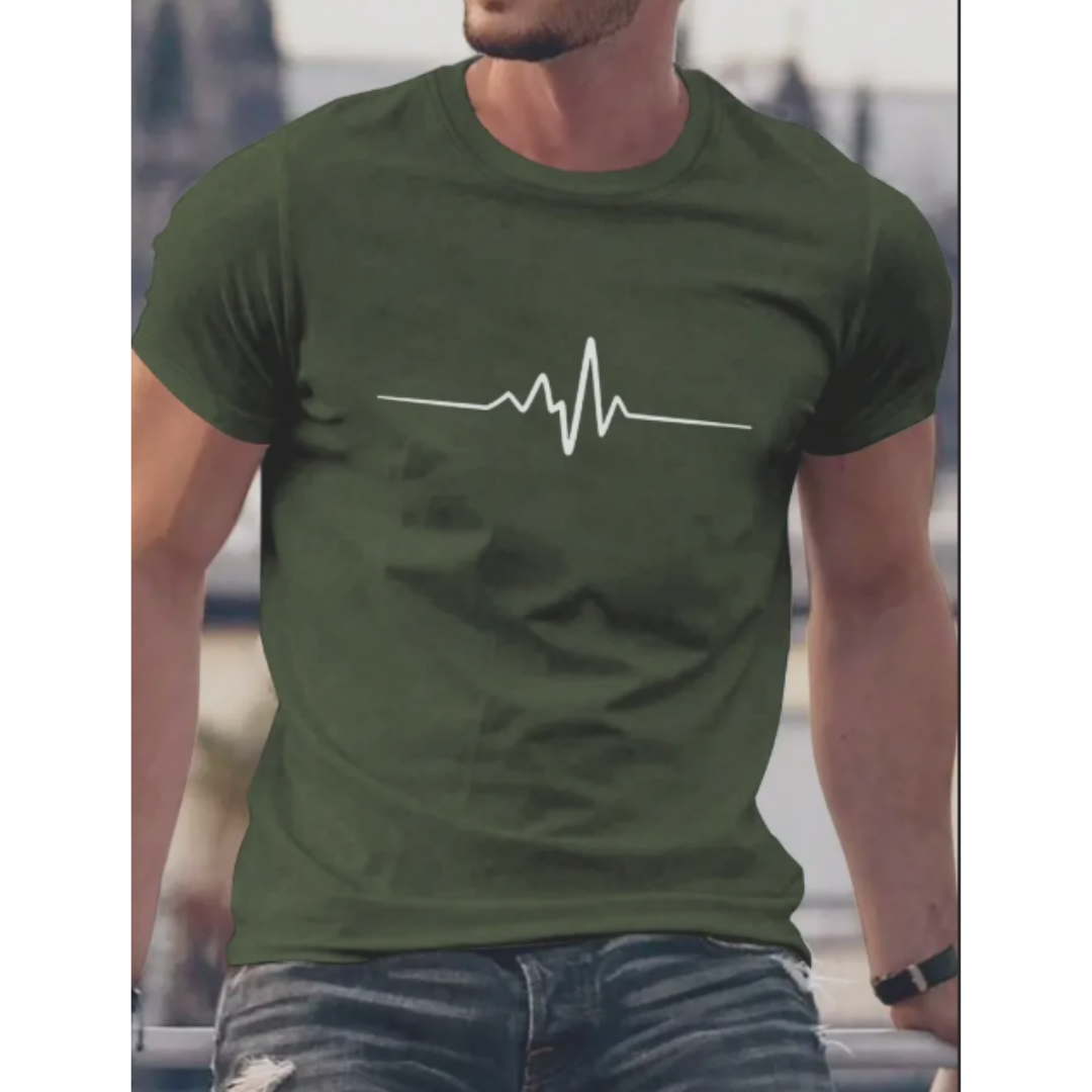 Herr T-shirt – Slim Fit – Mjukstickad – Rundhals – Kort Ärmslut – Grafiskt Tryck