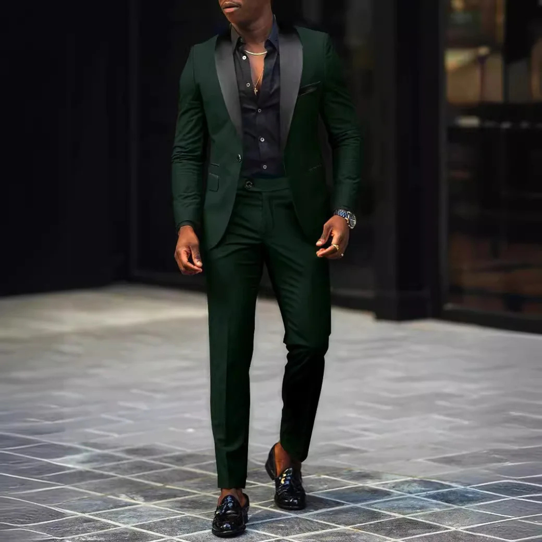 Herrkostym – Slim Fit – Satinkrage – Tvådelad Dress för Formella Tillfällen