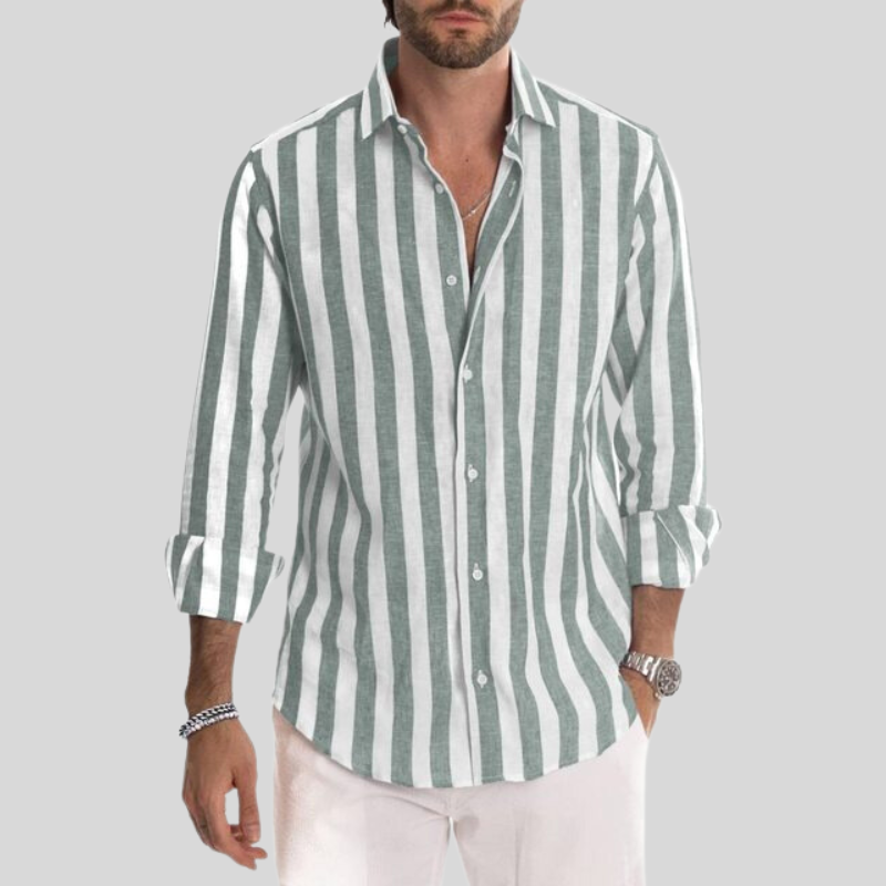 Herrskjorta - Randig Design - Regular Fit - Långärmad - Knäppning