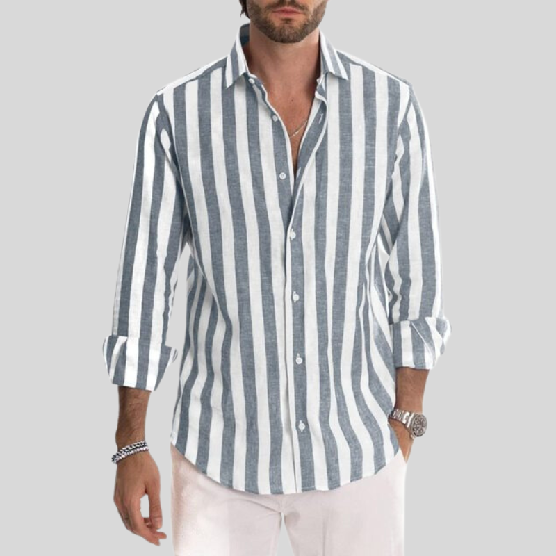 Herrskjorta - Randig Design - Regular Fit - Långärmad - Knäppning