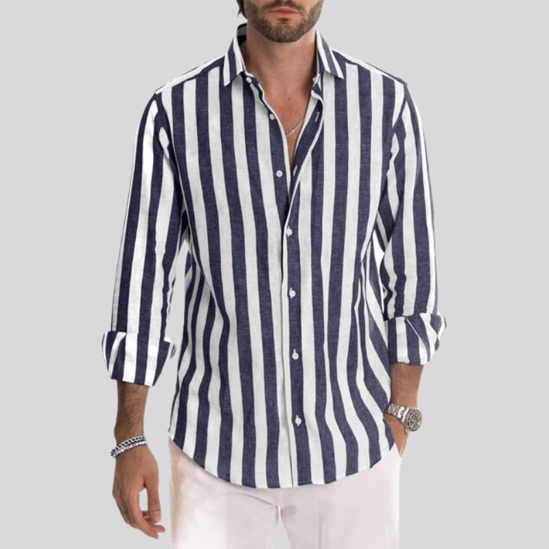 Men’s Relaxed Fit Striped Button-Up Shirt in Lightweight Fabric