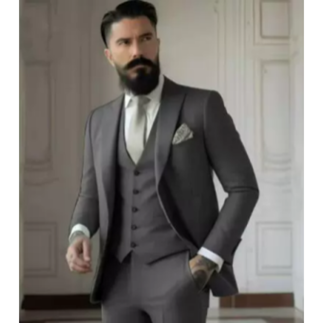 Herrkostym – 3-delad Formell – Slim Fit – Ullblandning – Kavaj Västdel Byxa