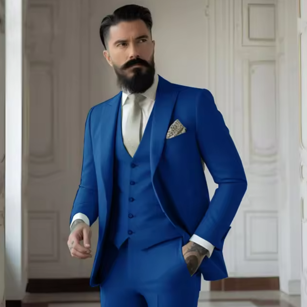 Herrkostym – 3-delad Formell – Slim Fit – Ullblandning – Kavaj Västdel Byxa