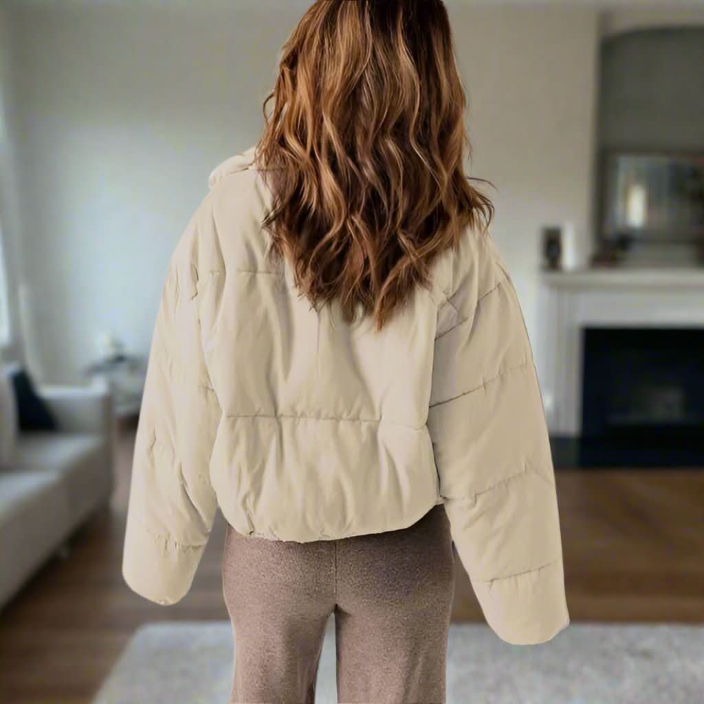 Dunjacka för dam - Croppad Passform - Quiltad Design - Dragkedja & Justerbar Fåll