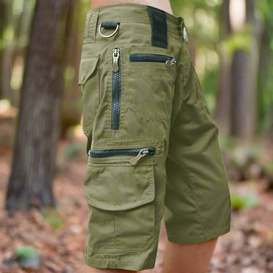 Herr Cargo Shorts - Bomull - Flera Fickor med Dragkedja - Avslappnad Passform