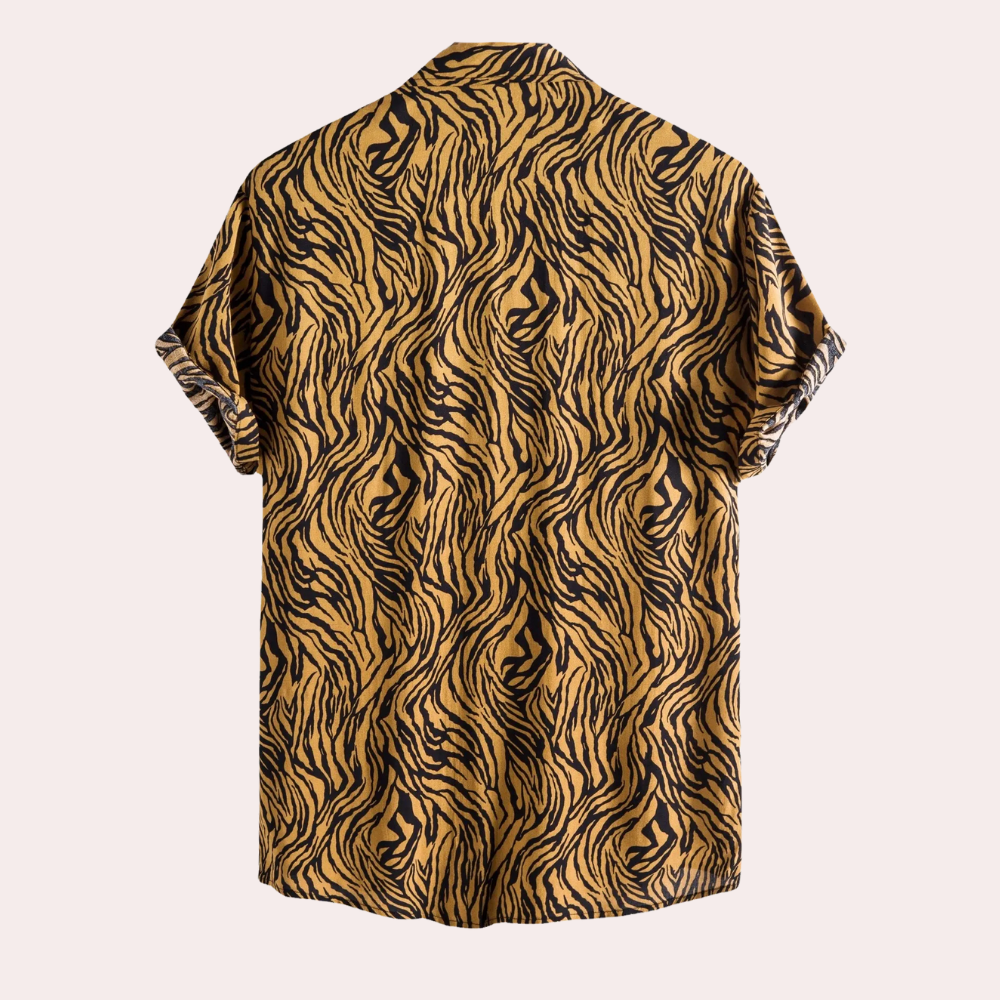 Herr Skjorta - Kortärmad Button-Up - Zebra Mönster - Normal Passform