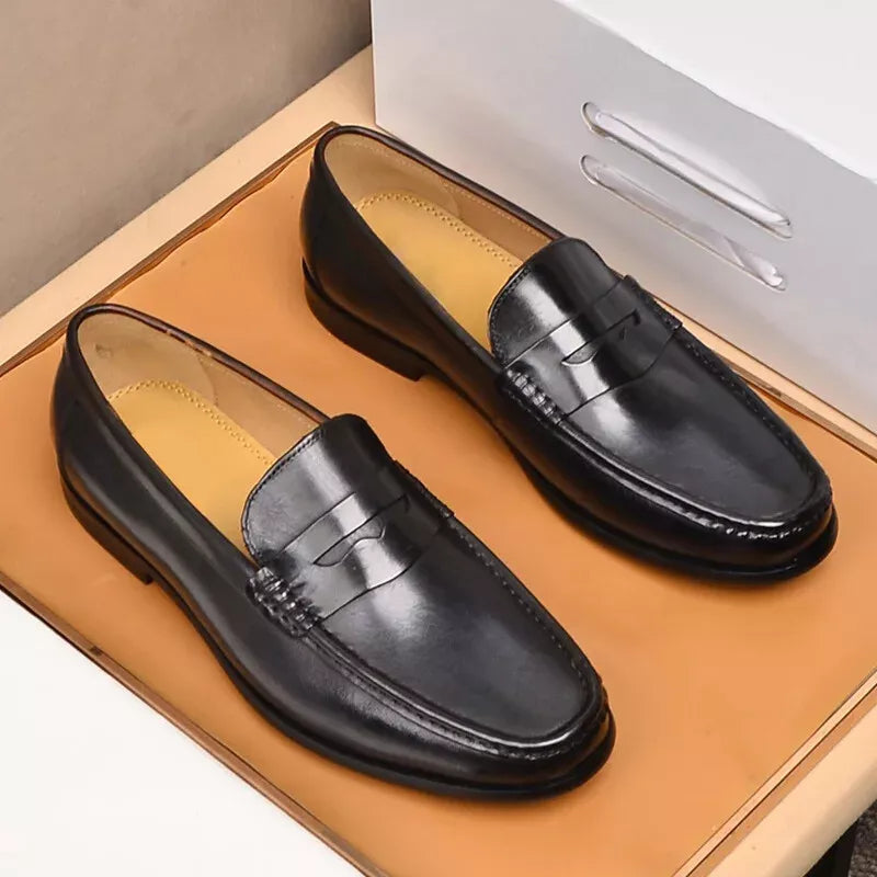 Herrloafers – Slip-on Moccasin – Veganskt läder – Pennyrem – Formell Passform
